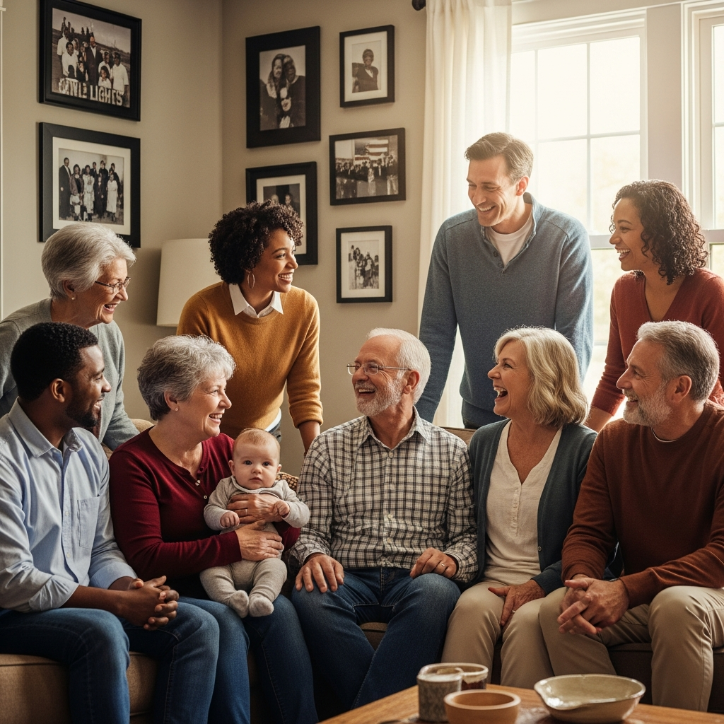 Family celebrating heritage and civil rights legacy with baby at home