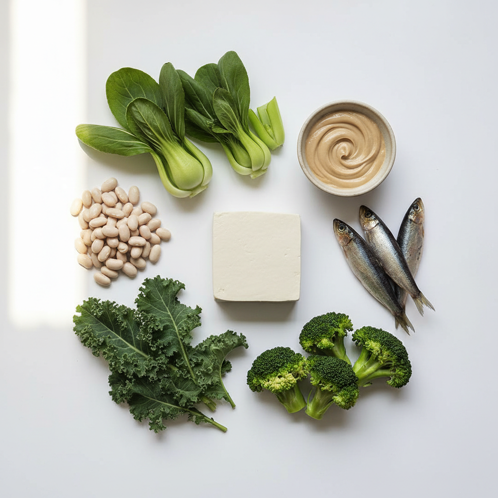 Alimentos no lácteos ricos en calcio para bebés: tofu, bok choy, col rizada, frijoles blancos, brócoli y tahini