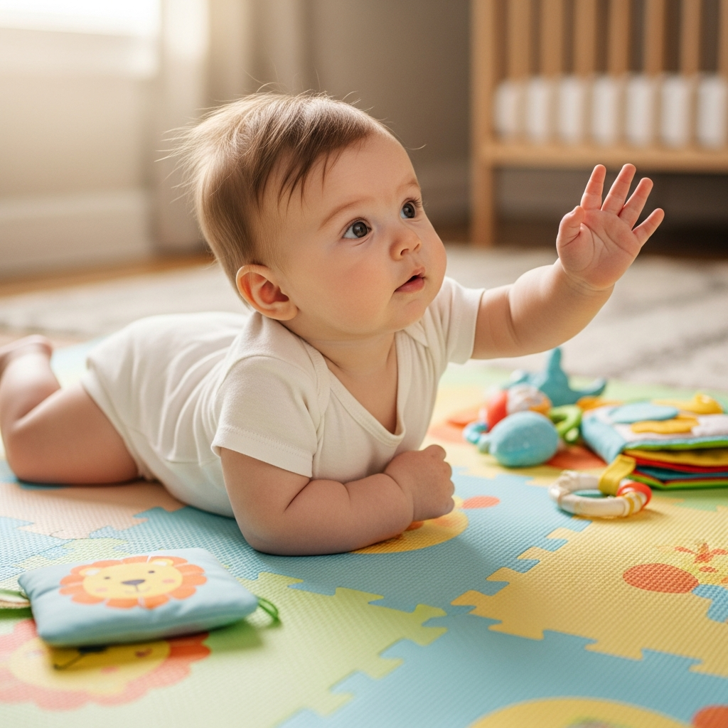 Baby tummy time and rolling over visual guide for motor development
