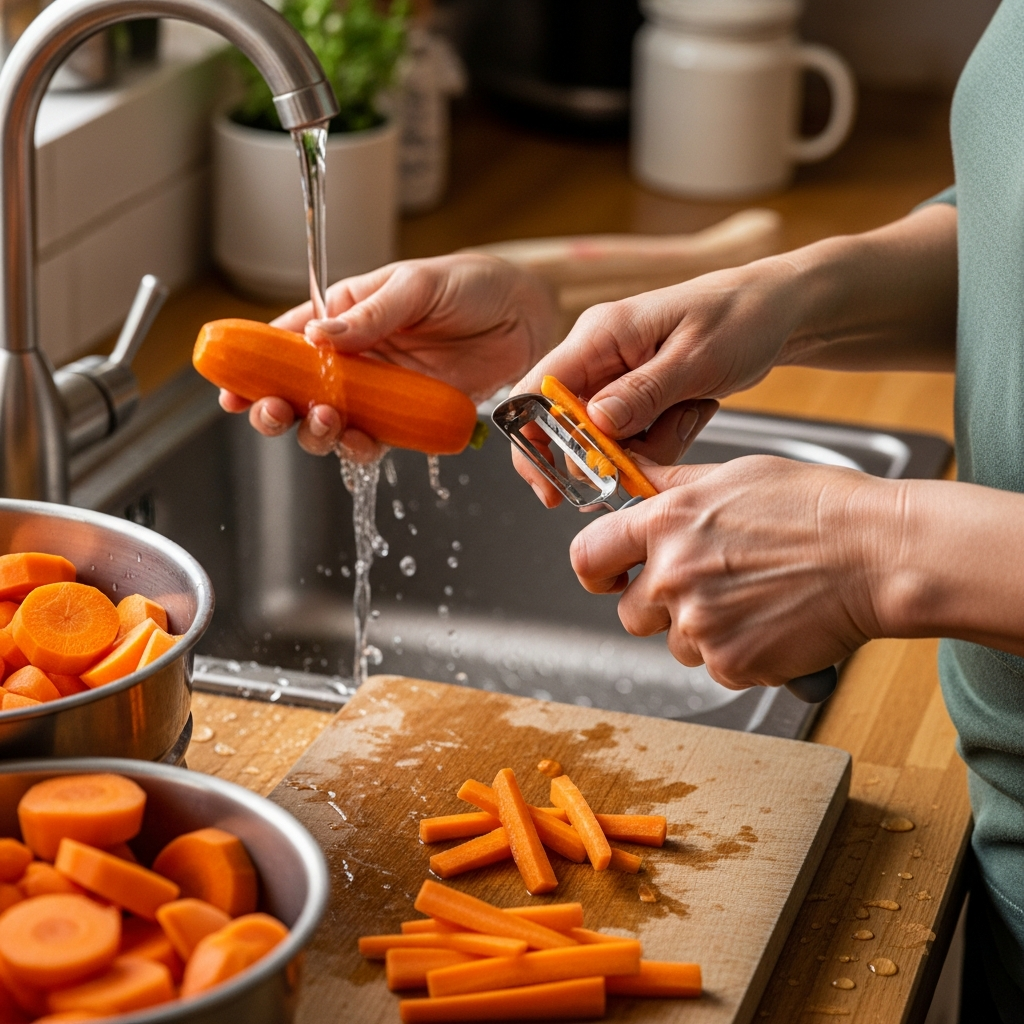 Steamed carrot preparation process visual guide for baby food