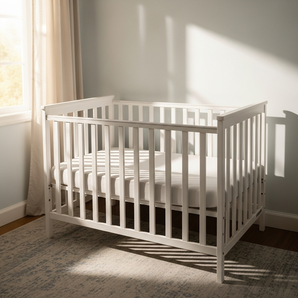 Entorno de sueño seguro en cuna con colchón firme y sábana ajustada para la seguridad del recién nacido