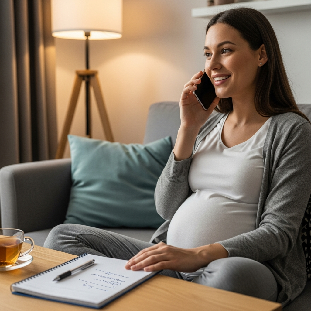 Madre en espera programando cita prenatal ilustración para cuidado del embarazo