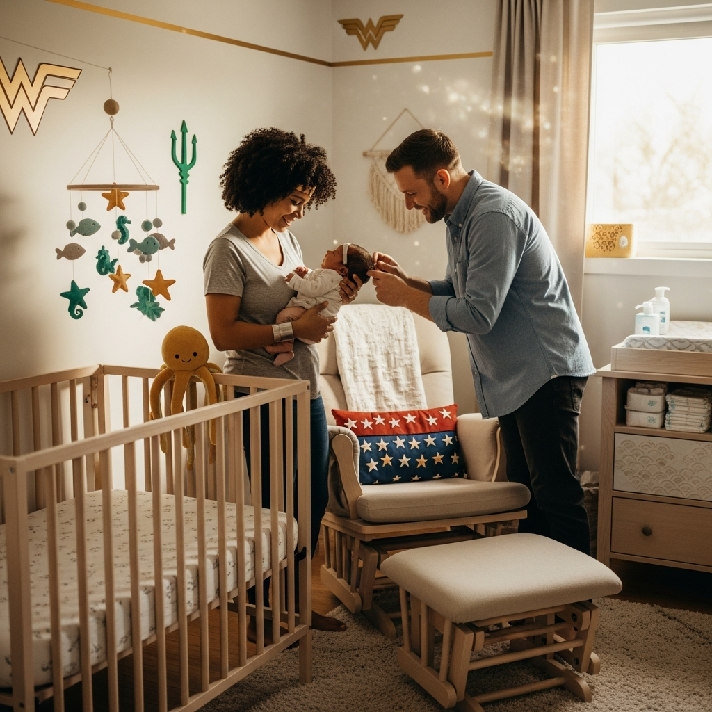 Guía visual de nombres de bebé de Wonder Woman y Aquaman para nombres heroicos fuertes