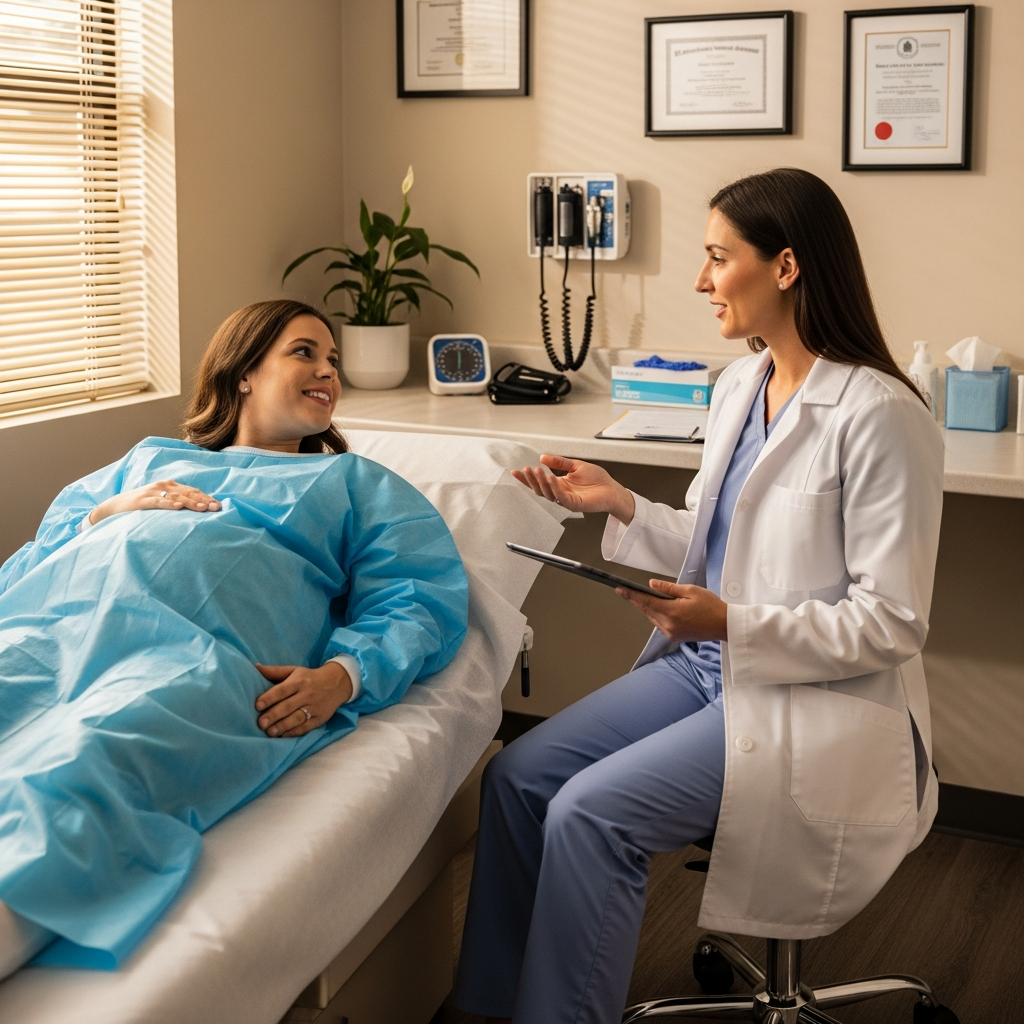 Expecting mother at prenatal doctor appointment