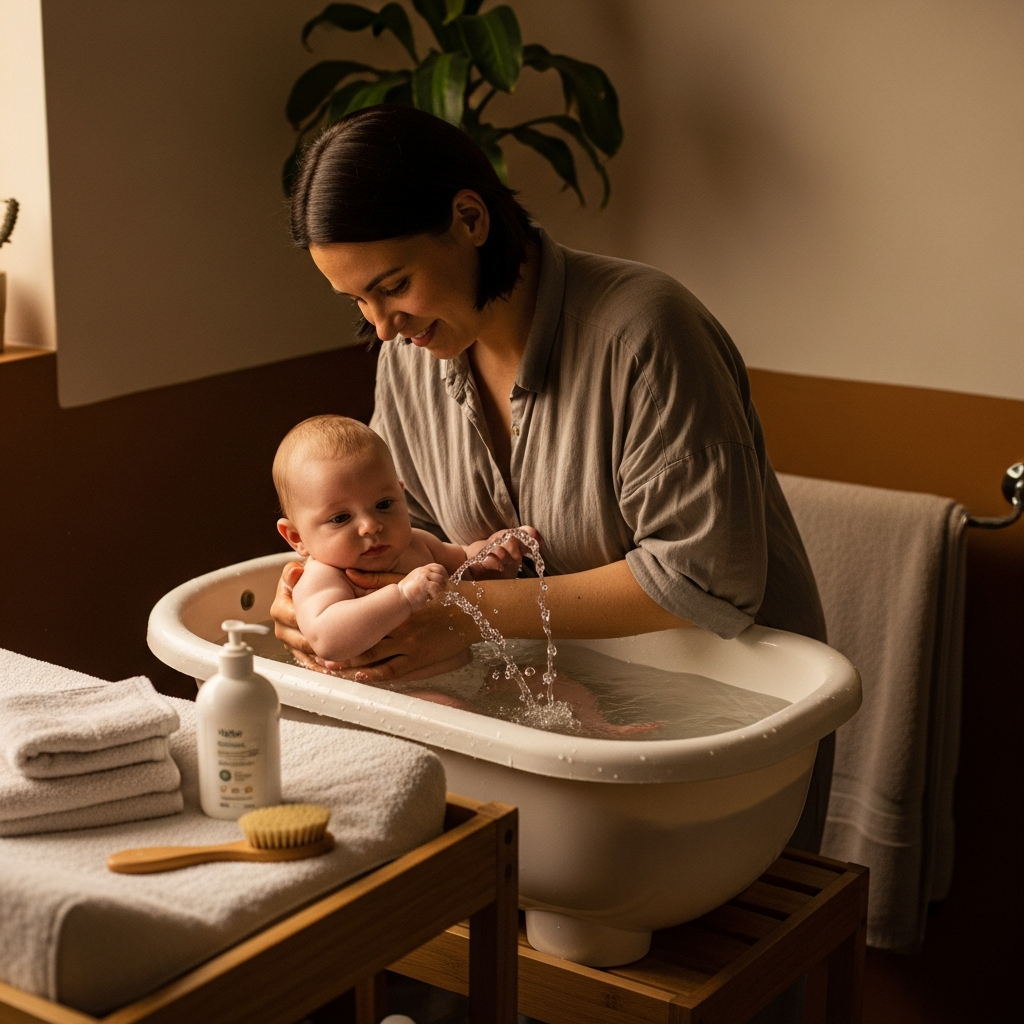 Gentle bath routine for babies with eczema using lukewarm water