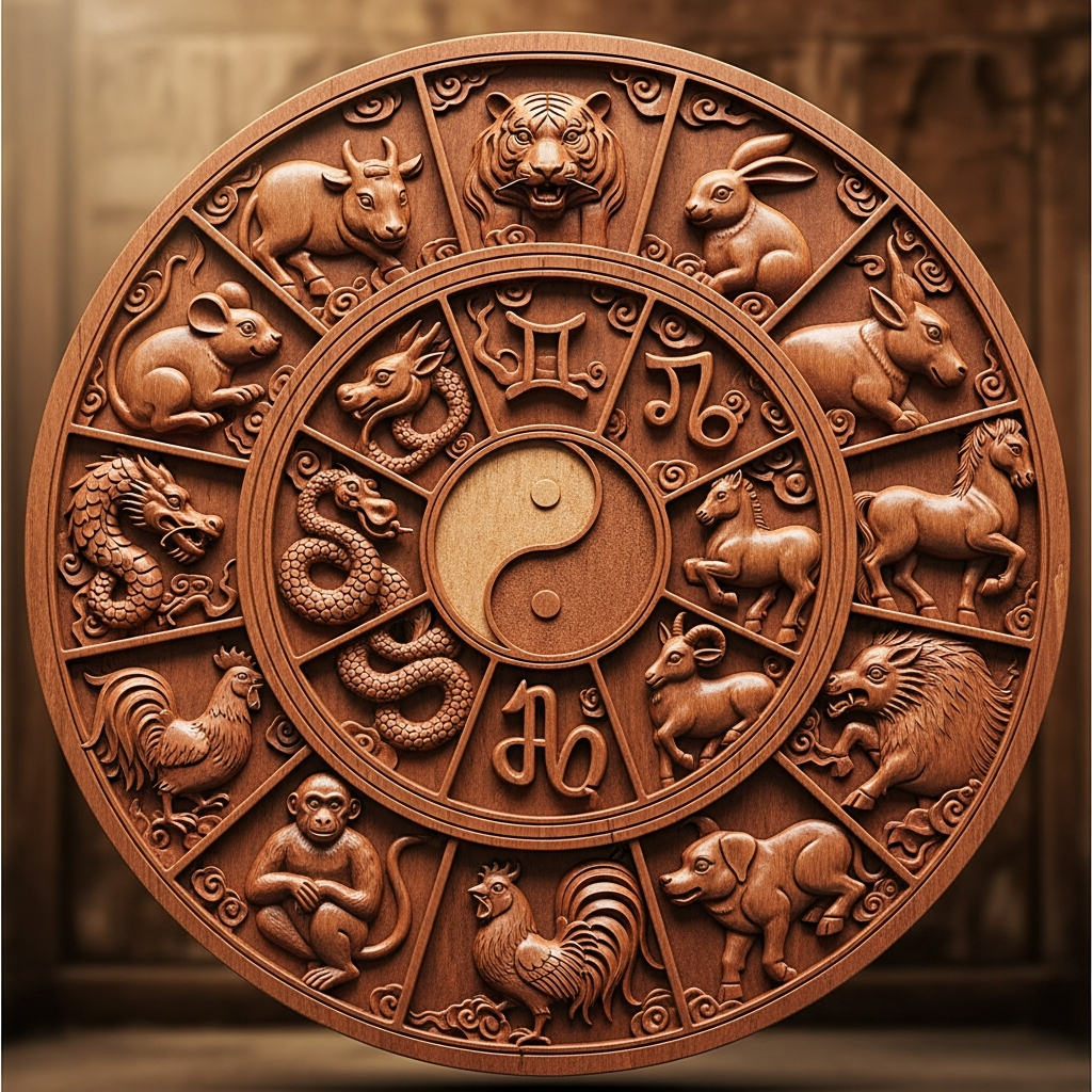 Chinese zodiac wheel with all 12 animals visual guide for Lunar New Year