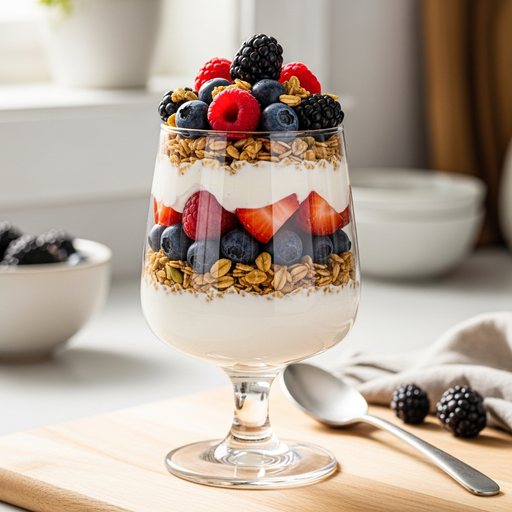 Phosphorus-rich Greek yogurt parfait for pregnancy nutrition Greek yogurt parfait with berries for phosphorus-rich pregnancy breakfast