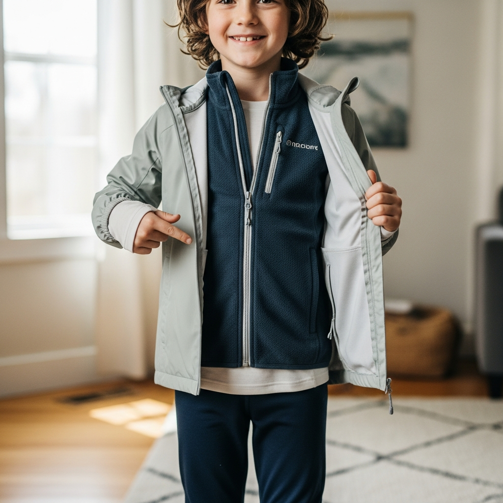 Three-layer clothing system guide for kids spring layering