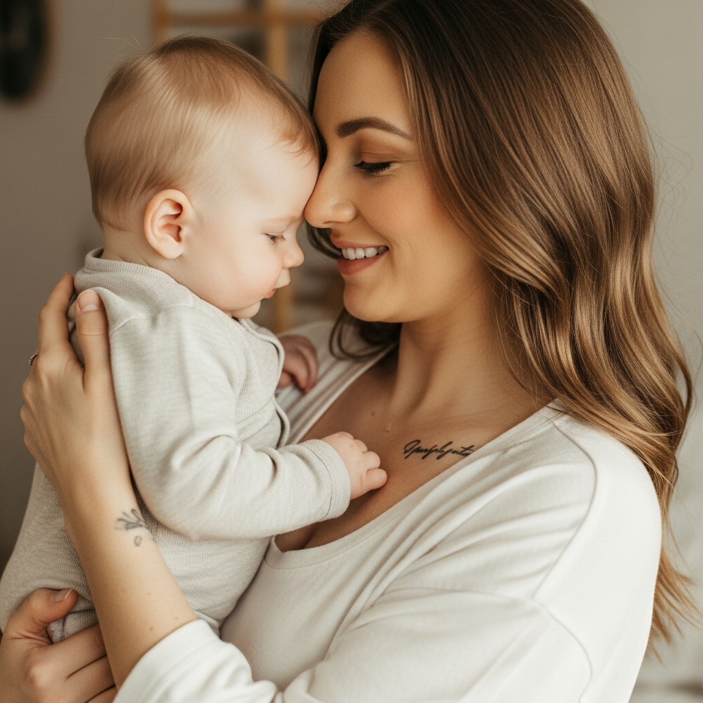 Ideas de Tatuajes con Nombres de Bebés Femeninos para Mamás Diseño de tatuaje con nombre de bebé femenino en clavícula con script delicado