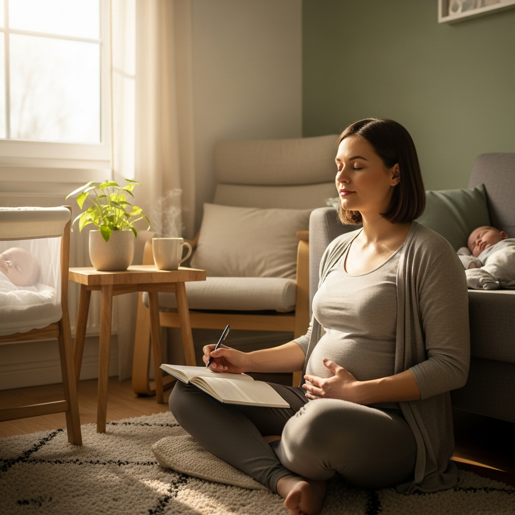 Mindfulness and emotional self-care practices for new mothers visual guide