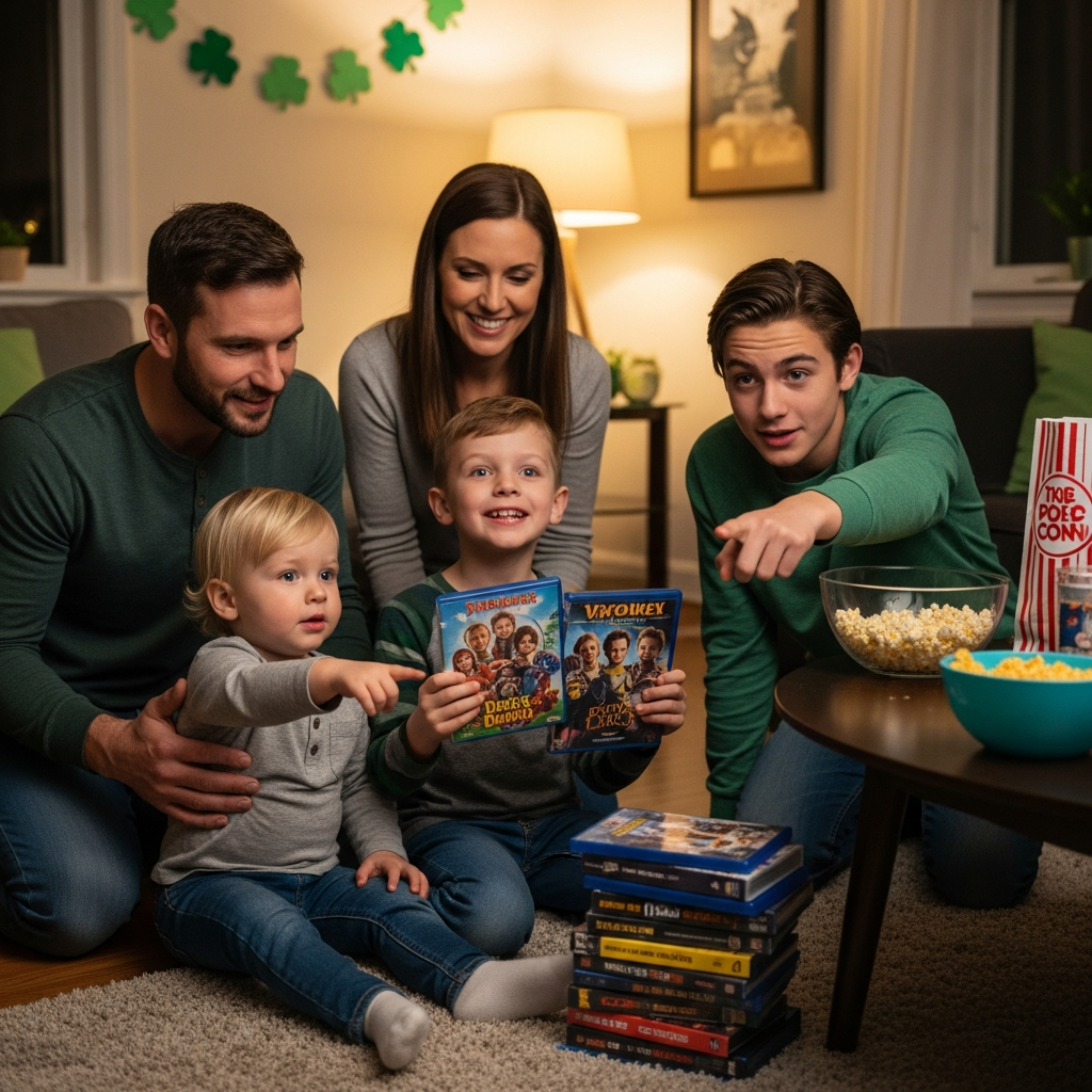Leitfaden zur altersgerechten Filmauswahl Familie wählt zusammen altersgerechte St. Patrick's Day-Filme aus