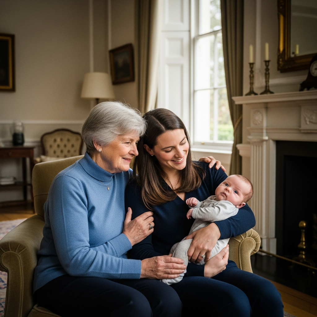 Momento familiar multigeneracional con abuela, madre y bebé juntos