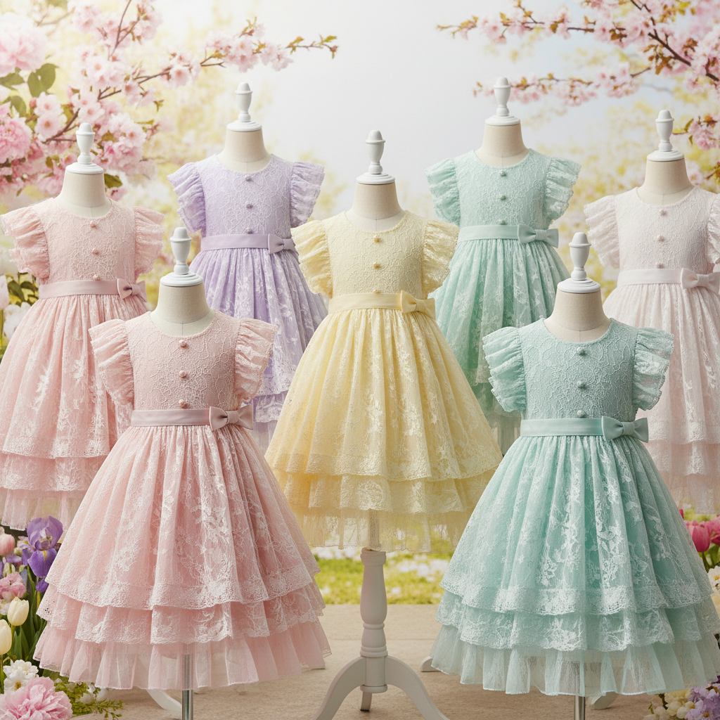 Girls Easter dresses in 2026 trending spring colors blush pink lavender butter yellow and mint green