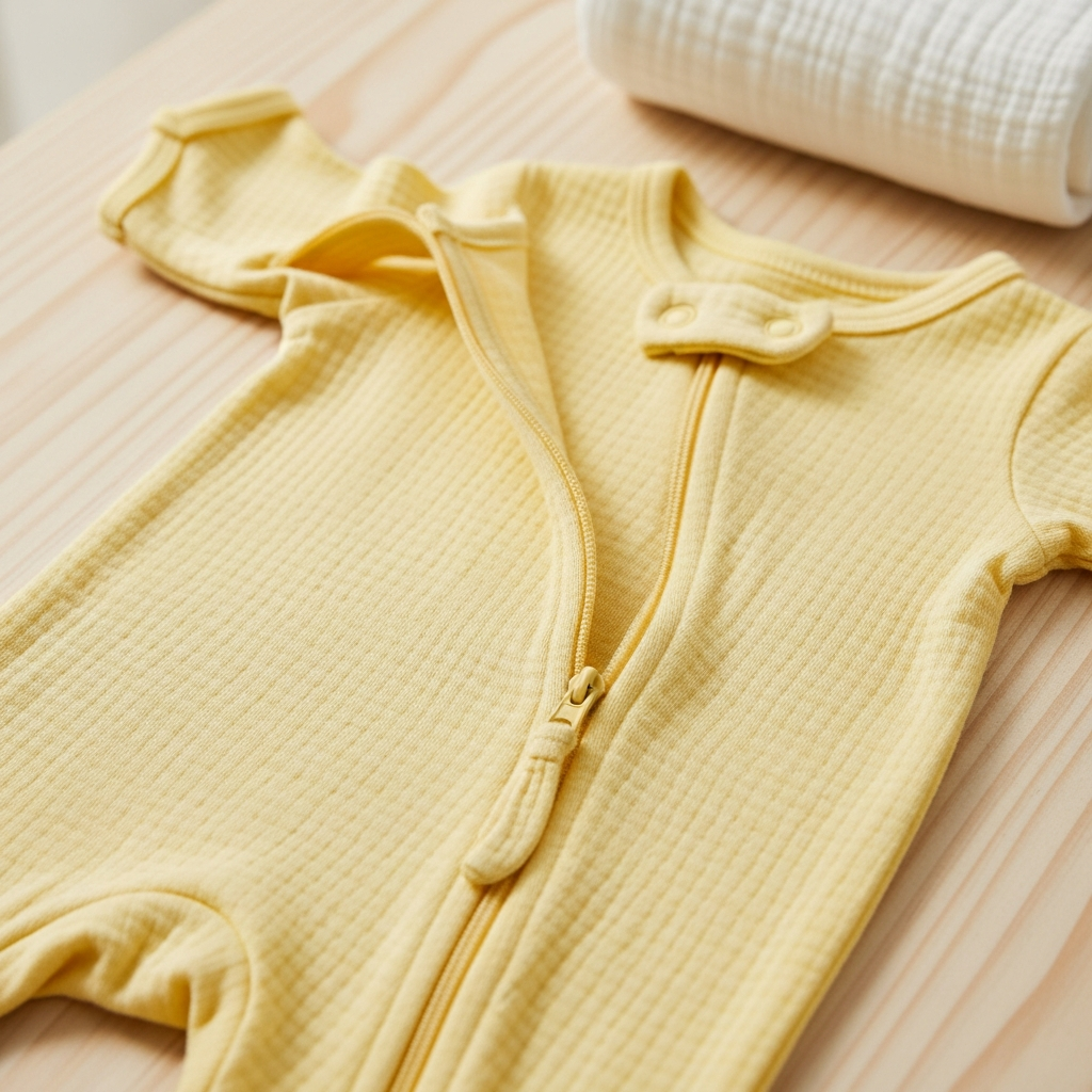 Pijama transpirable para bebé con características de seguridad de cremallera de dos vías