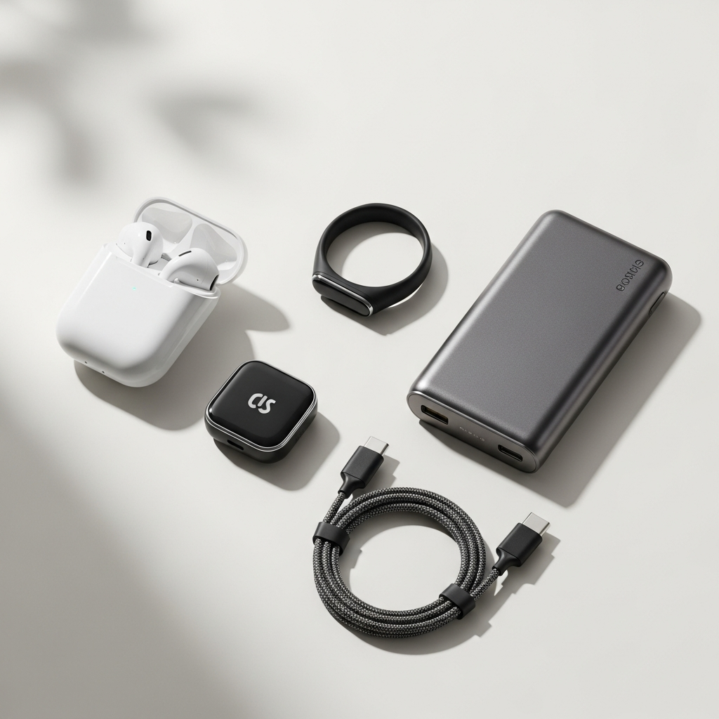 Modern tech gifts for Valentine's Day including wireless earbuds and smart fitness tracker