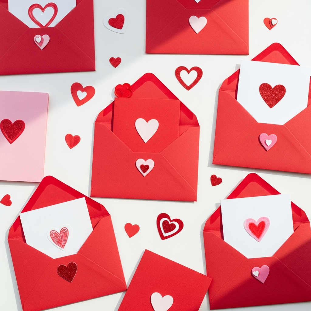 Ideas completas de tarjetas para el Día de San Valentín Tarjetas completadas del Día de San Valentín con sobres y decoraciones