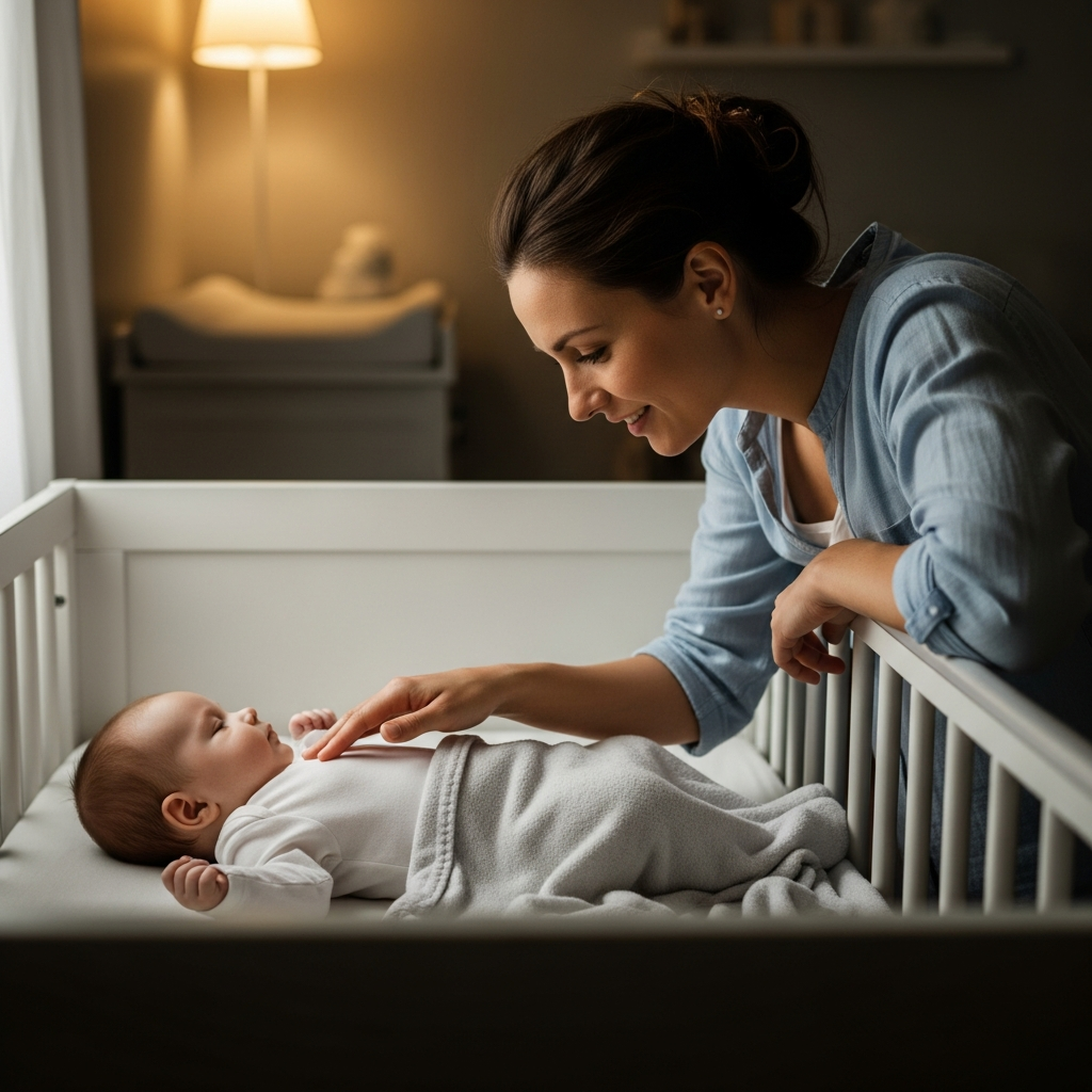 Padre verificando la temperatura del bebé en el pecho para monitoreo de sueño seguro