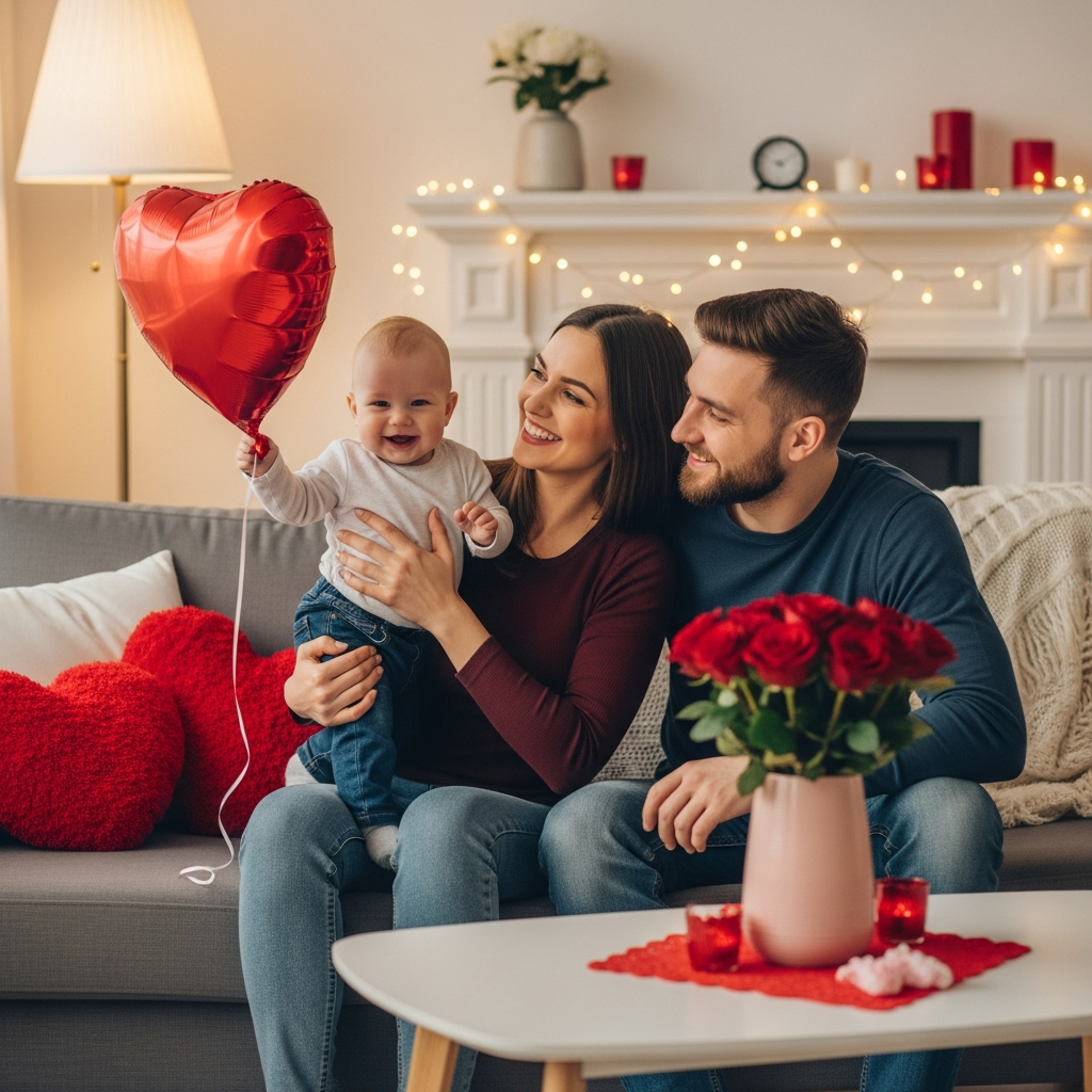 Familie feiert Valentinstag zusammen mit Liebes-Zitaten