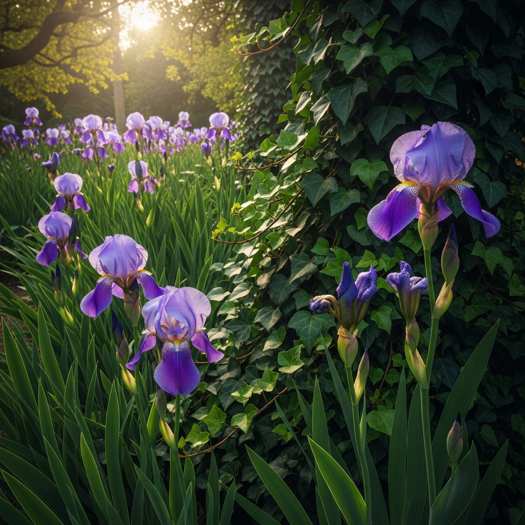 Botanical I names - Ivy plants and Iris flowers Nature-inspired baby names Ivy and Iris botanical visual guide