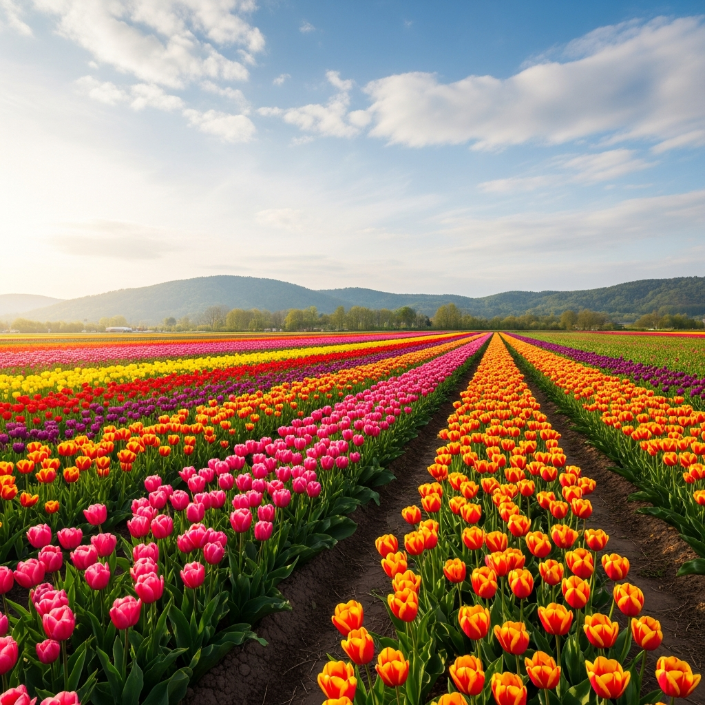 Outdoor-Frühlings-Foto-Locations buntes Tulpen-Blumenfeld-Hintergrund