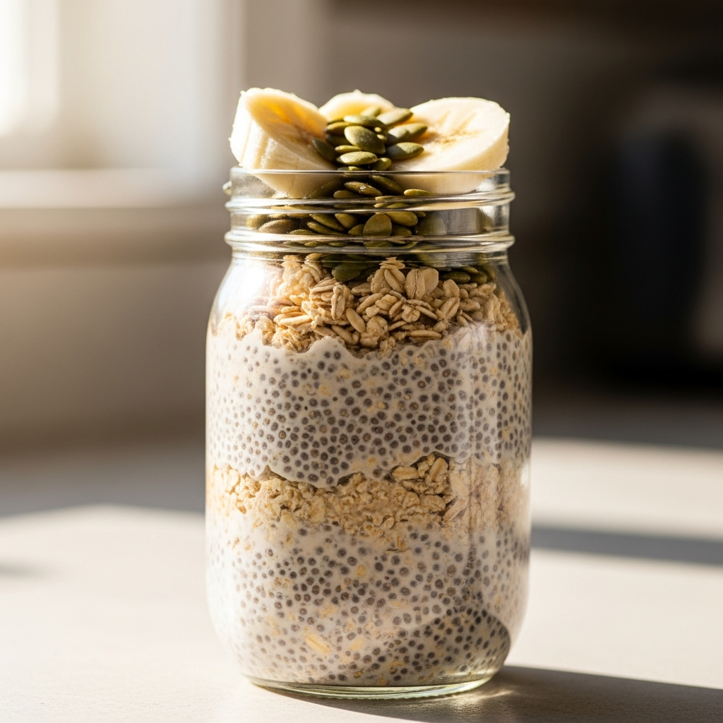 Pumpkin seed overnight oats for pregnancy overnight oats with pumpkin seeds in jar magnesium rich breakfast