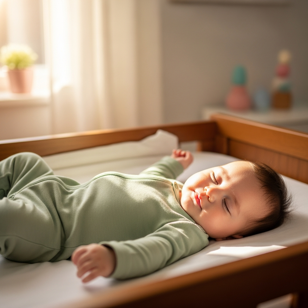 Baby mit gesunder Haut in atmungsaktiver Bambus-Schlafbekleidung für Sommerkomfort