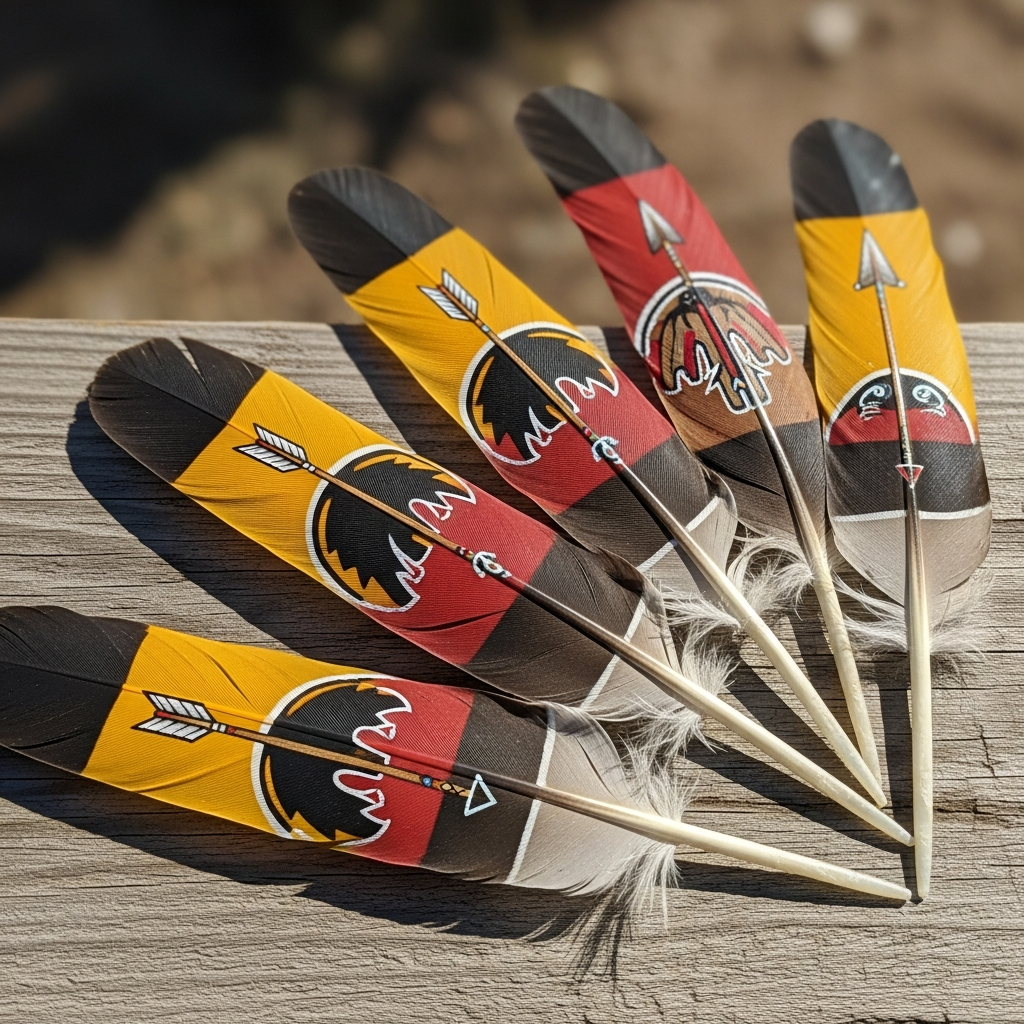 Plumes d'aigle et symboles de guerriers représentant la force et l'esprit dans la culture amérindienne