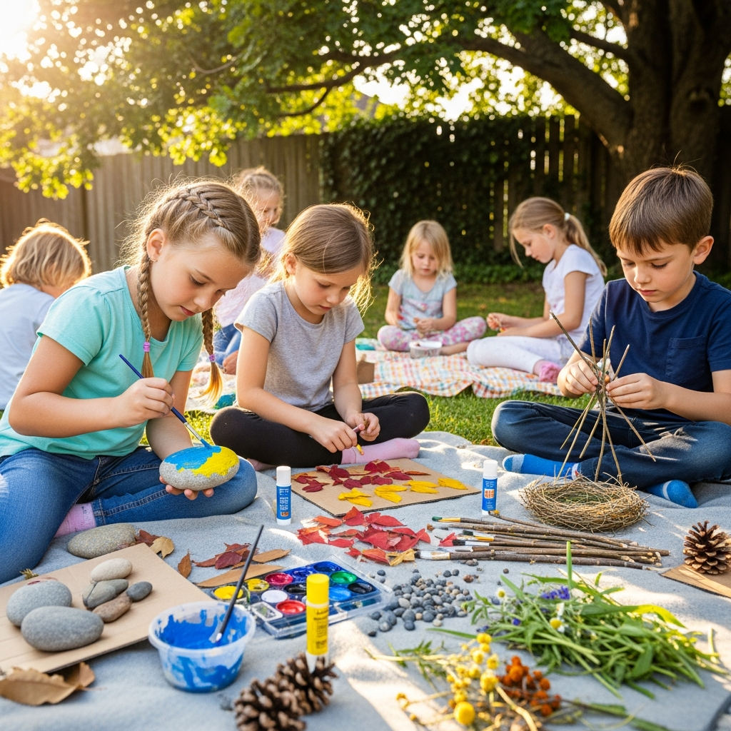 Free summer art projects for kids painting rocks and making nature crafts in backyard