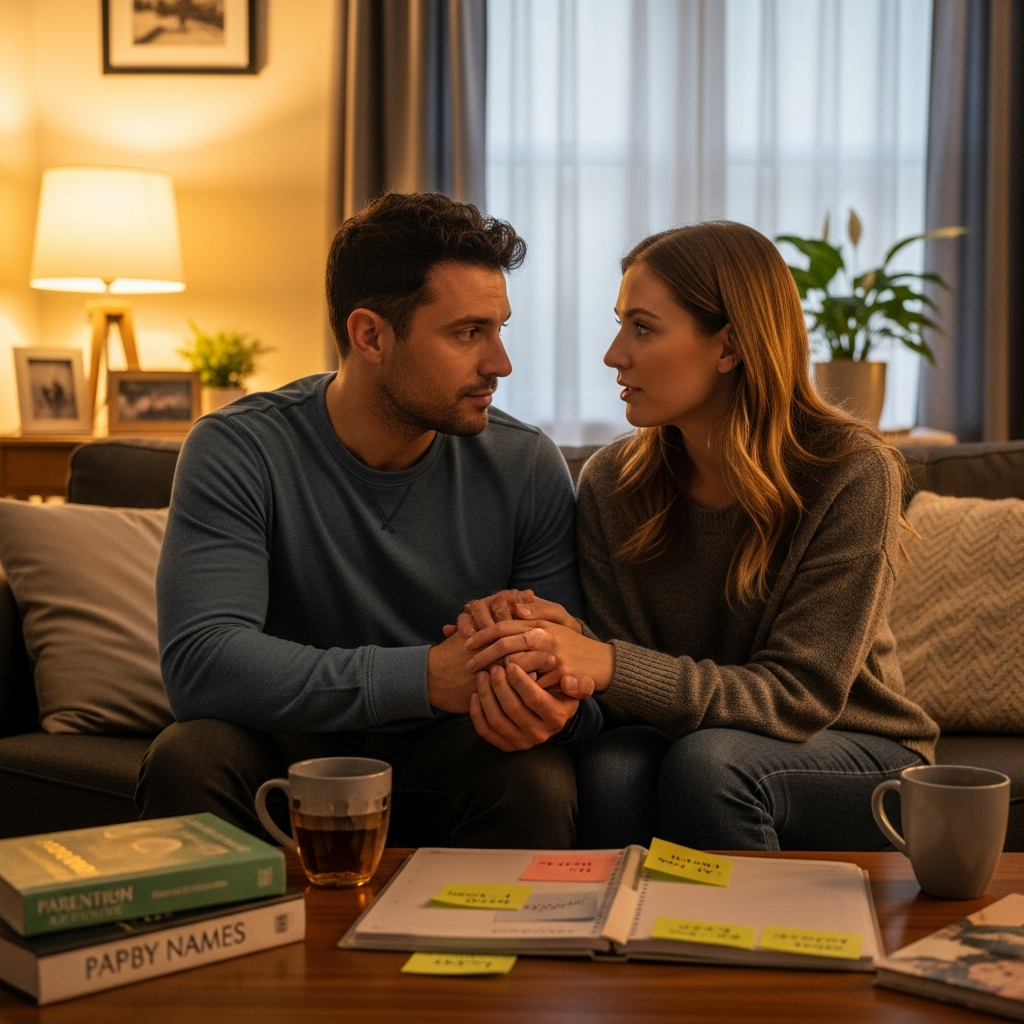 Paar bereitet sich zusammen auf Schwangerschaft vor Bindungsmoment