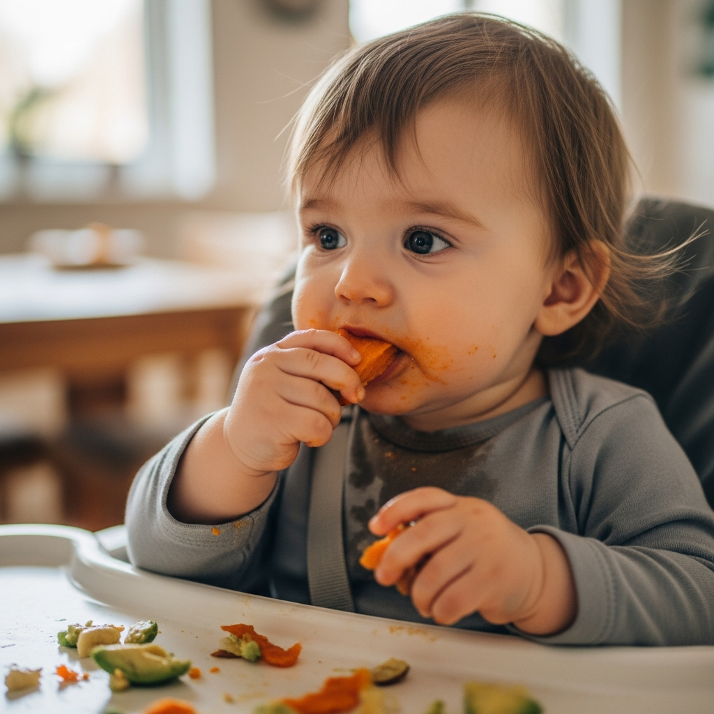 Baby-led Weaning Methode - Baby füttert sich selbst mit weichem Fingerfood