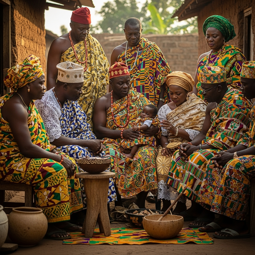 Akan-Namenszeremonie für Baby-Jungen Akan-Tagesnamens-Tradition Namenszeremonie für Baby-Jungen