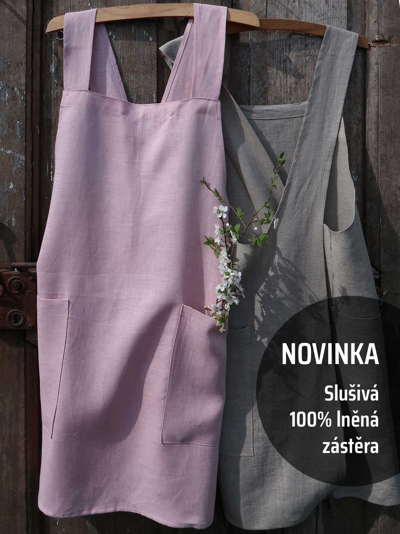 Novinka - slušivá 100% lněná zástěra starorůžová