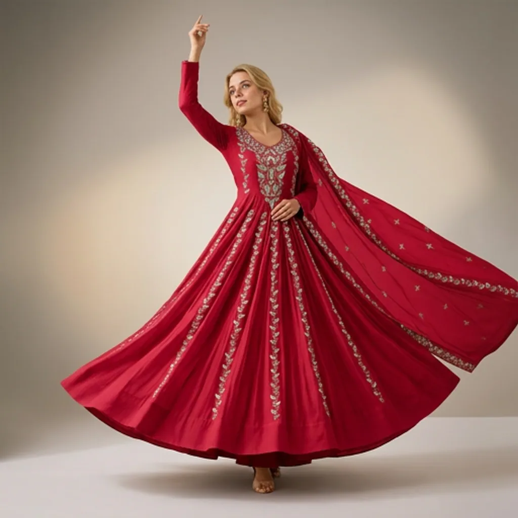 AI-generated on-model anarkali catalog photo