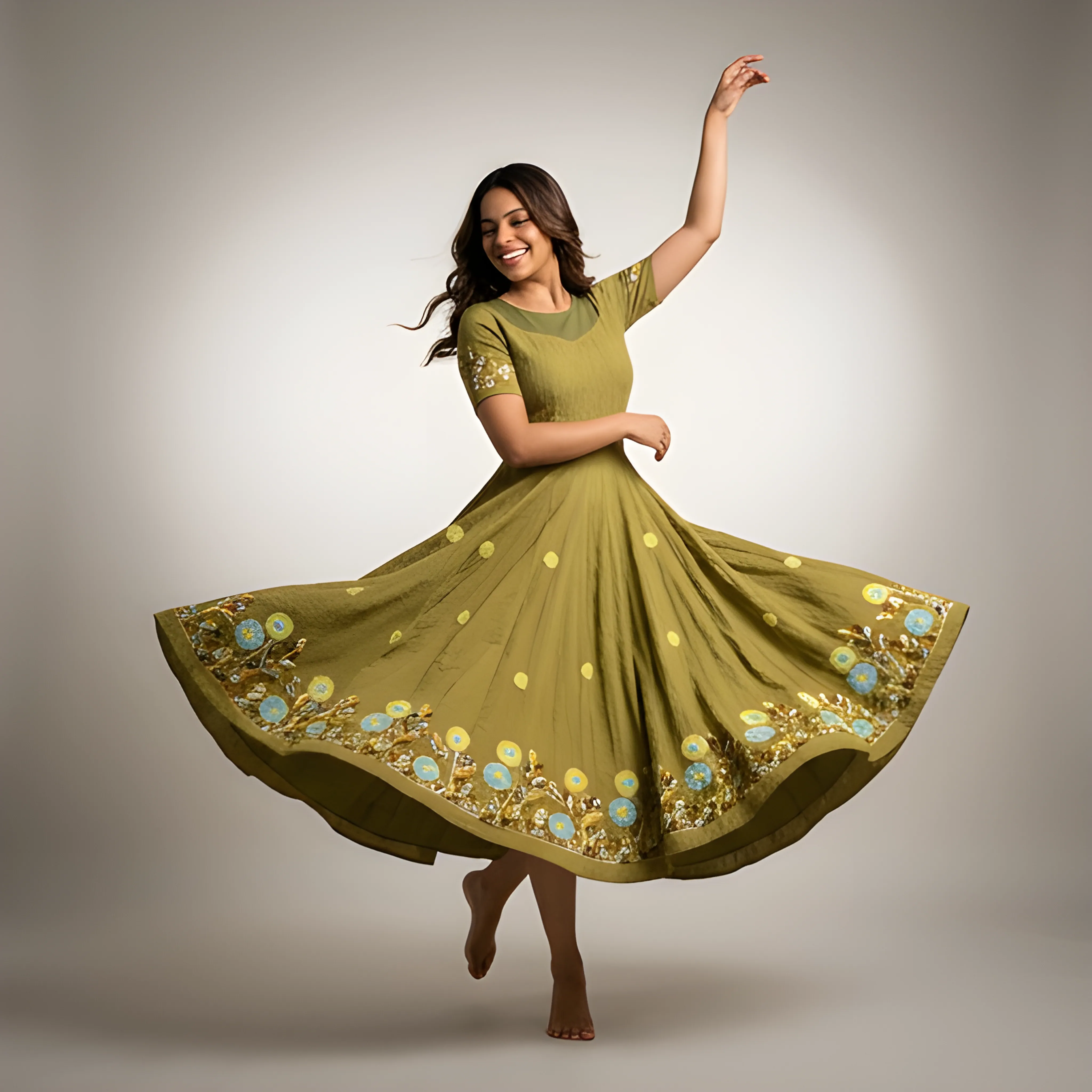 AI-generated on-model anarkali catalog photo