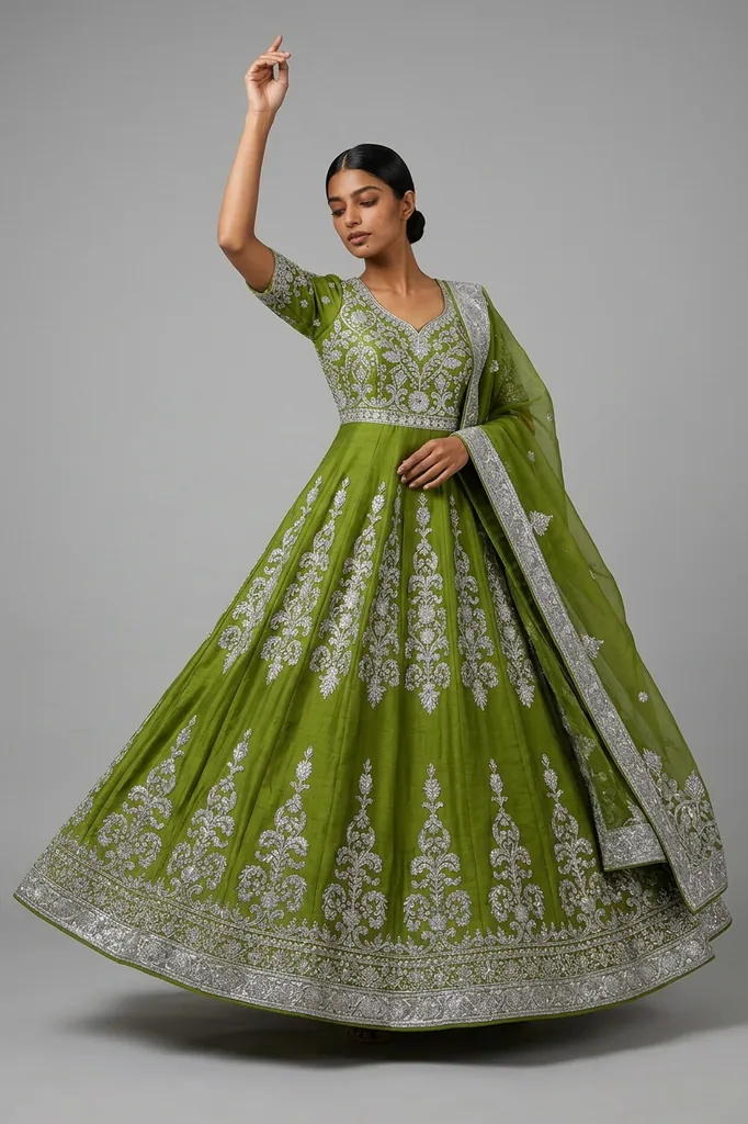 AI-generated on-model anarkali catalog photo