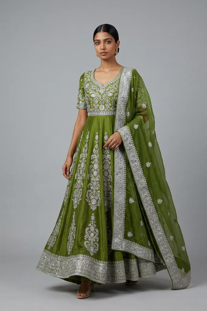 AI-generated on-model anarkali catalog photo