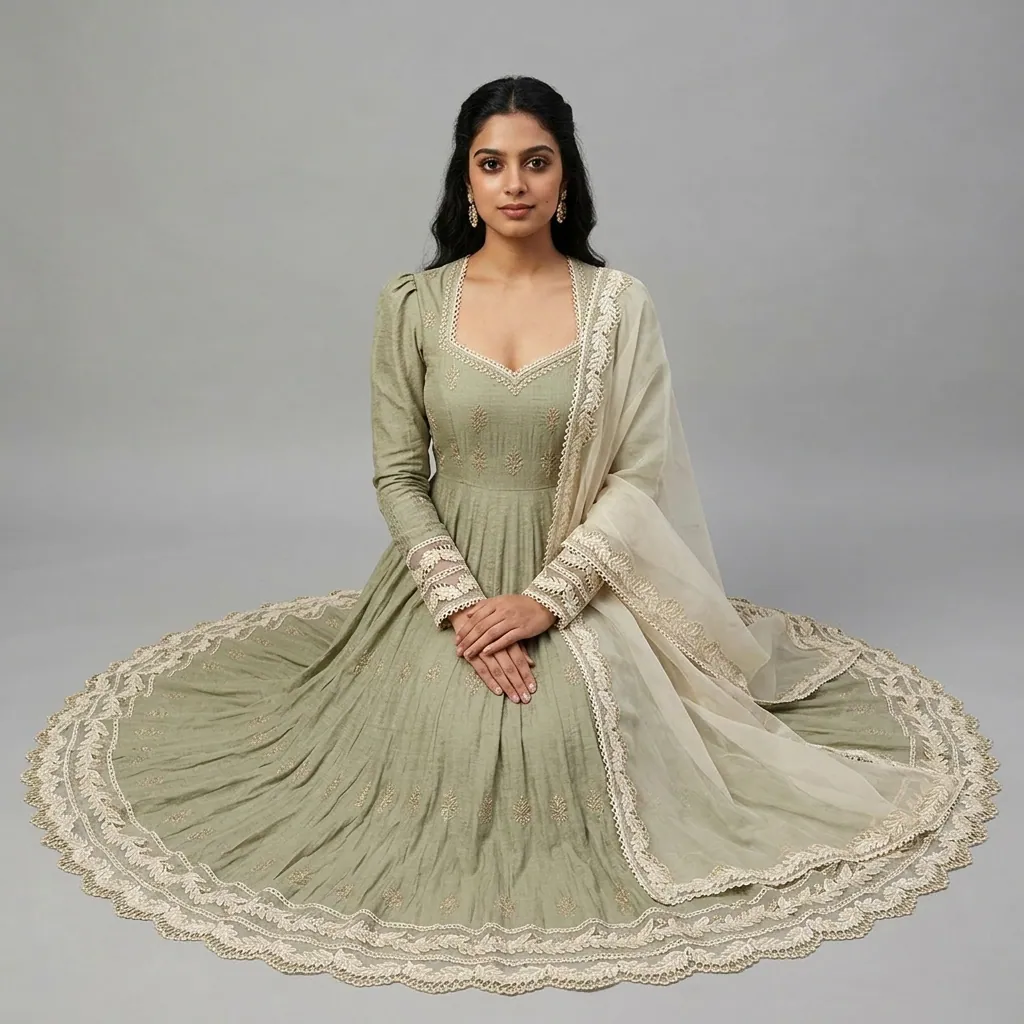 AI-generated on-model anarkali catalog photo