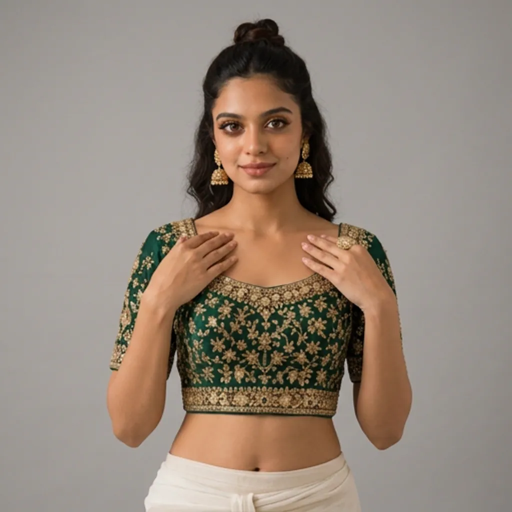 AI-generated on-model blouse catalog photo