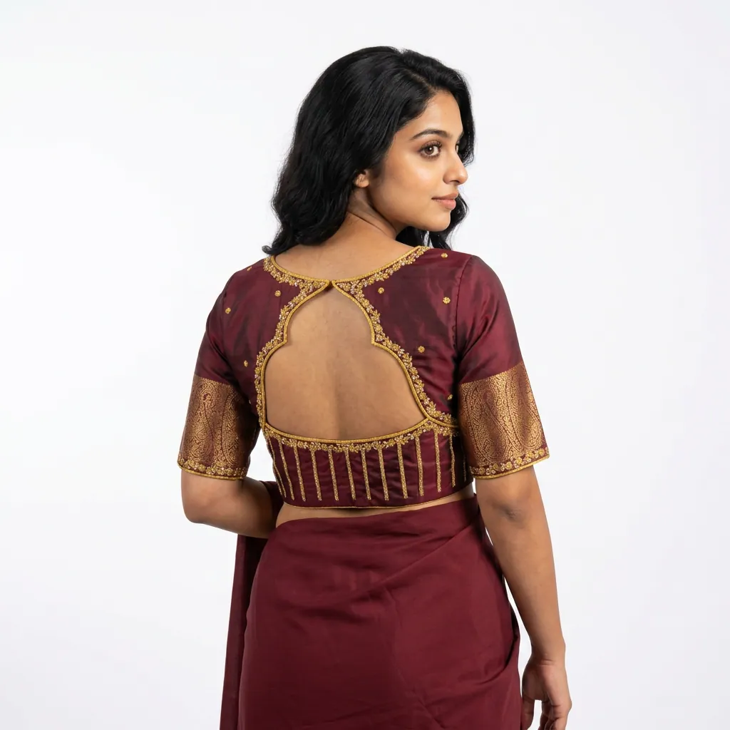 AI-generated on-model blouse catalog photo