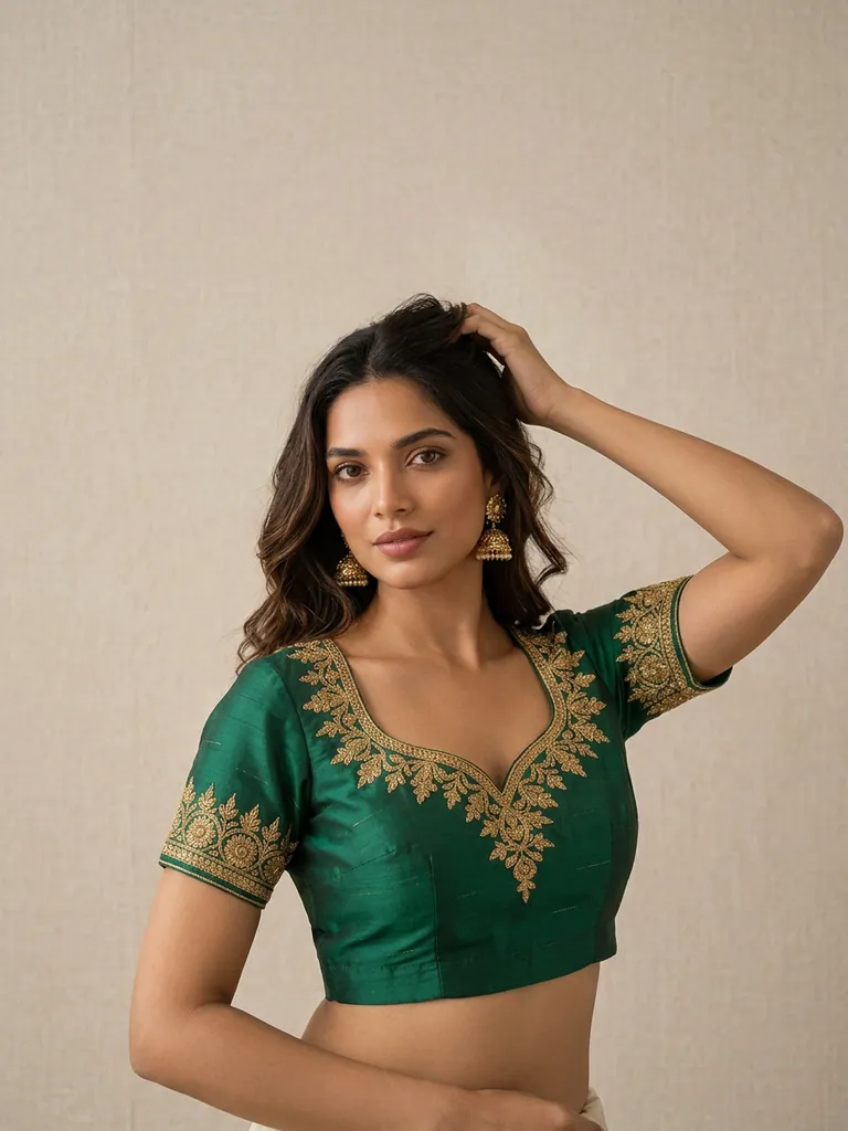 AI-generated on-model blouse catalog photo
