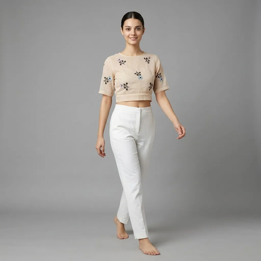 AI-generated on-model crop top catalog photo