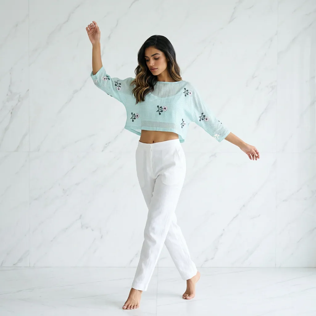 AI-generated on-model crop top catalog photo