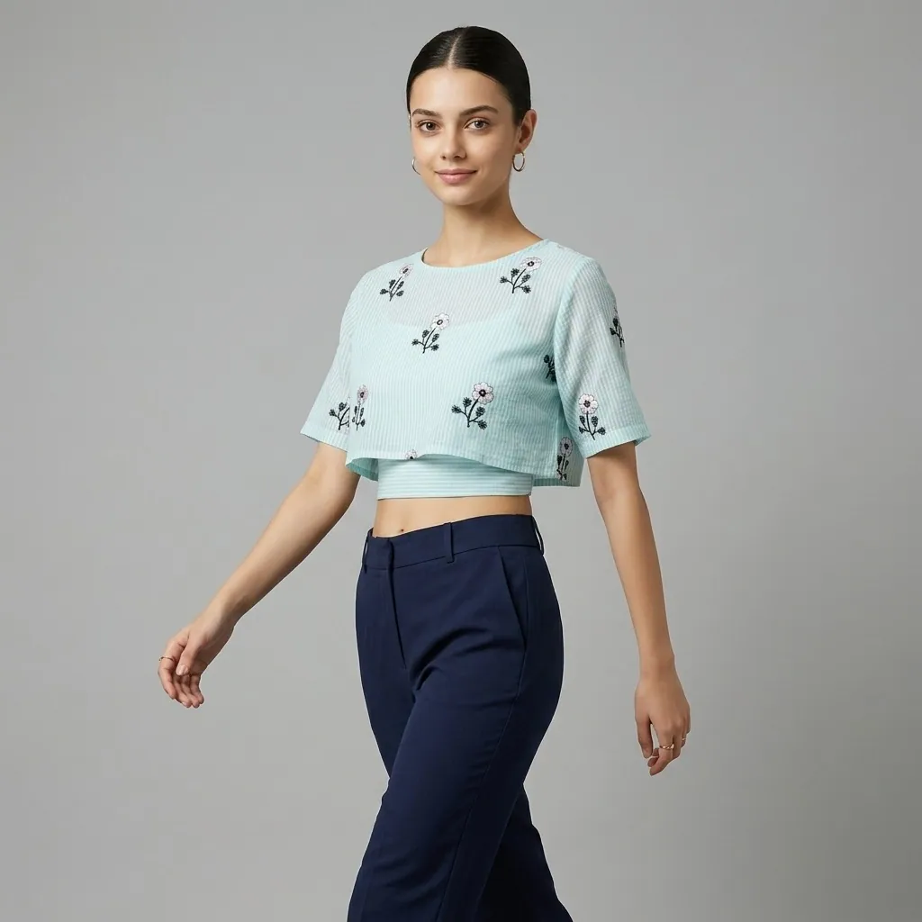 AI-generated on-model crop top catalog photo