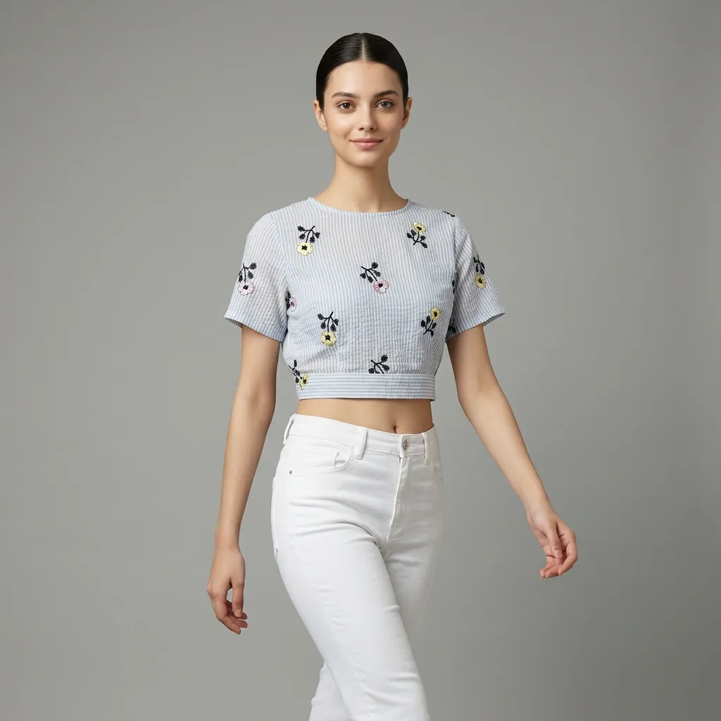 AI-generated on-model crop top catalog photo