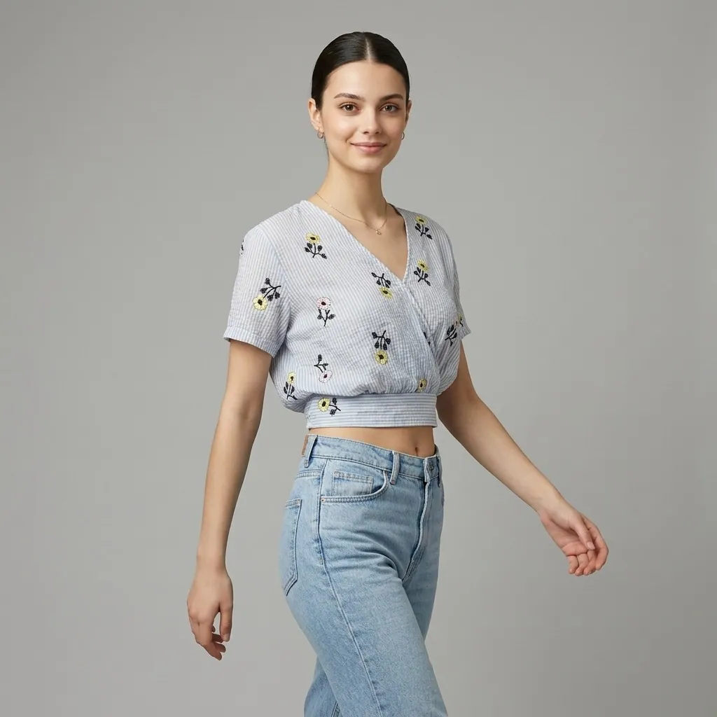 AI-generated on-model crop top catalog photo