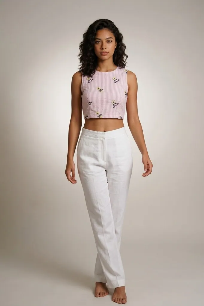 AI-generated on-model crop top catalog photo