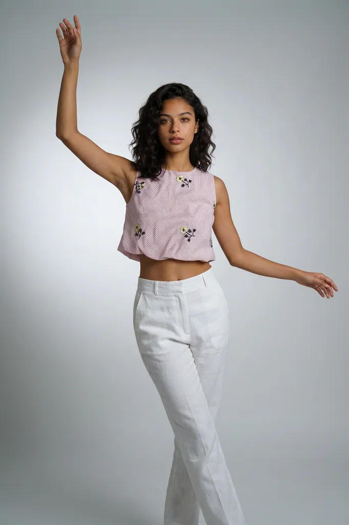 AI-generated on-model crop top catalog photo