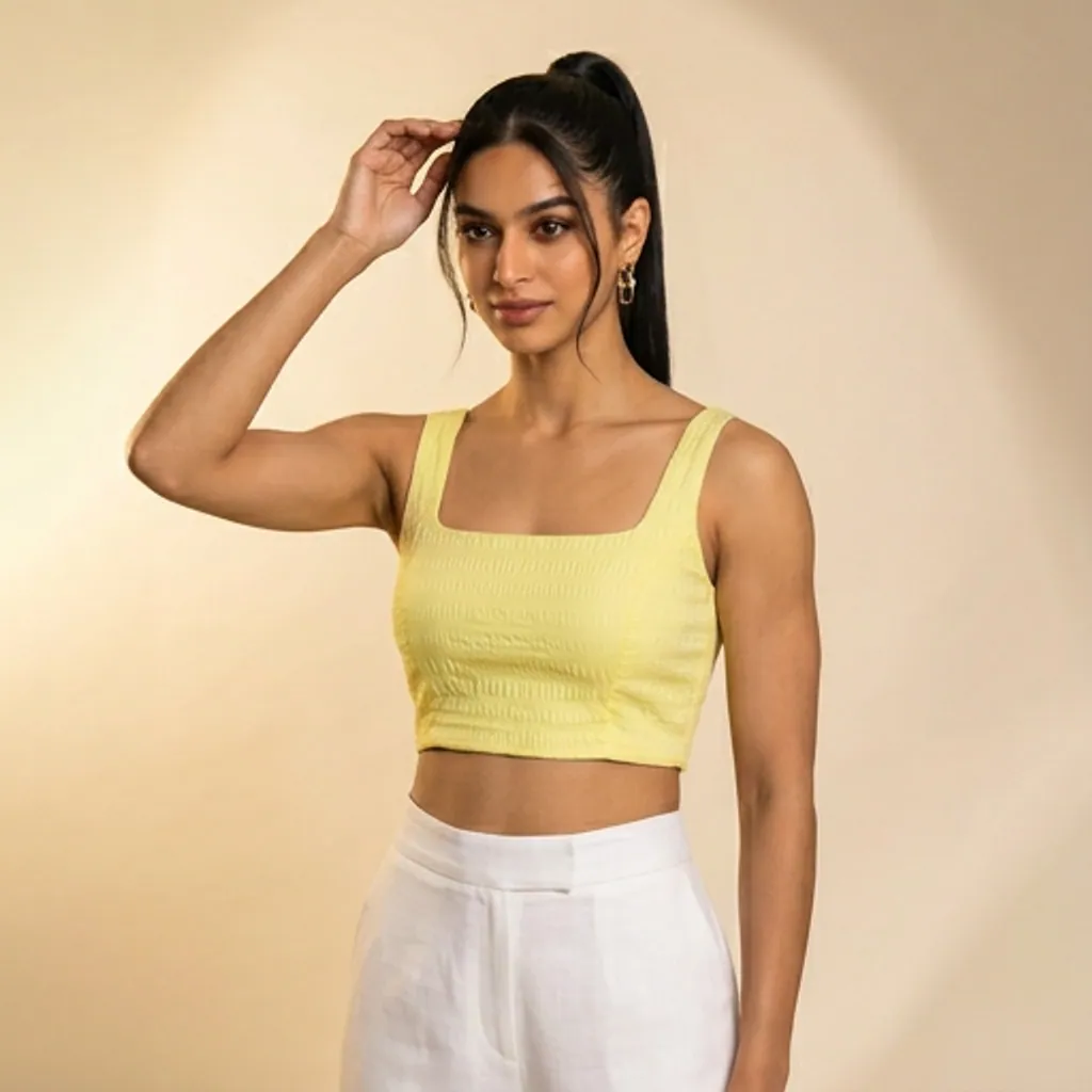 AI-generated on-model crop top catalog photo
