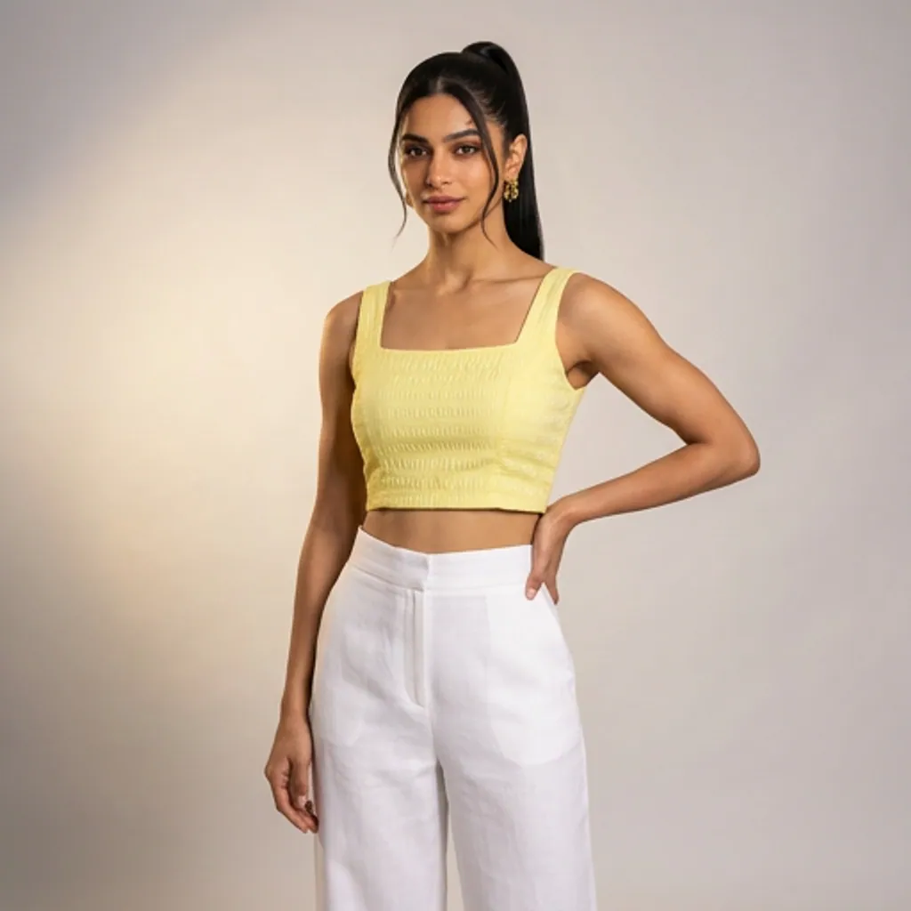 AI-generated on-model crop top catalog photo