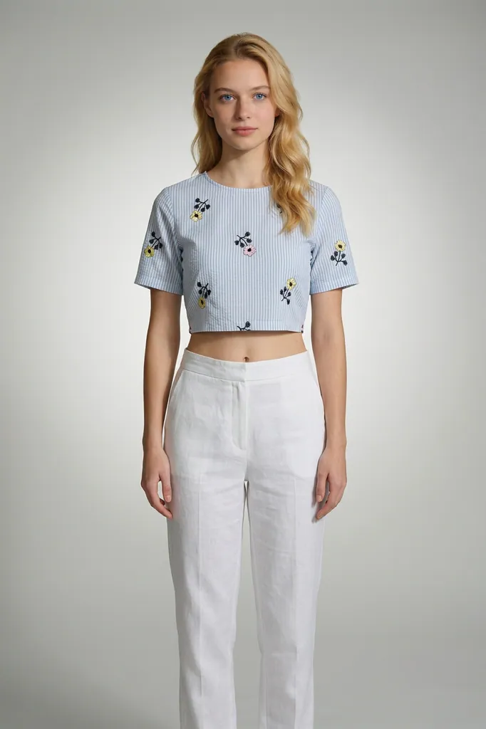 AI-generated on-model crop top catalog photo
